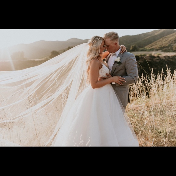 Long Soft Tulle Lt Ivory Wedding Veil - 180” Cathedral Length 15 feet extra long - Picture 9 of 10